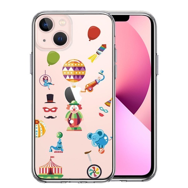 iPhone13 ケース クリアサーカス ピエロ ぶらんこ スマホケース 側面ソフト 背面ハード ハイブリッド拍卖