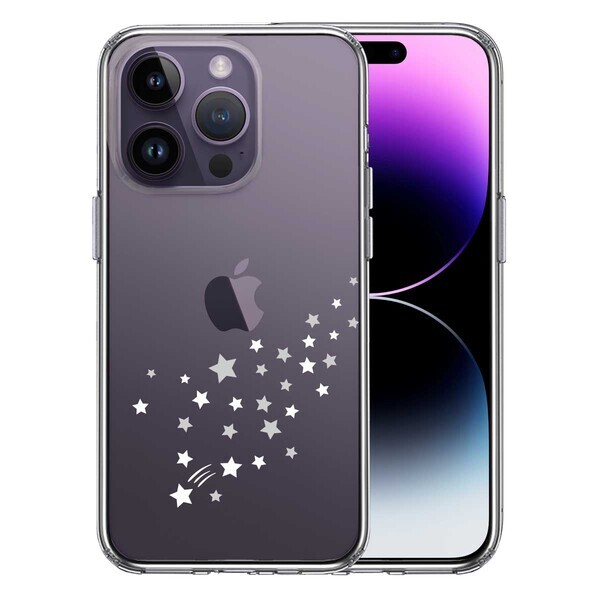 iPhone14Pro ケース クリア流れ星 ホワイト スマホケース 側面ソフト 背面ハード ハイブリッド拍卖