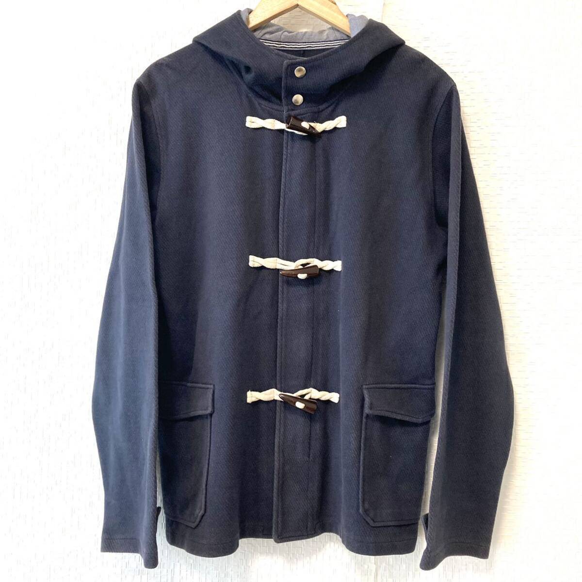 秋冬に!【BACK NUMBER】バックナンバー ショート丈 ダッフルコート フーディ 長袖 アウター 綿100% ネイビー メンズ XL/Y13612UU拍卖