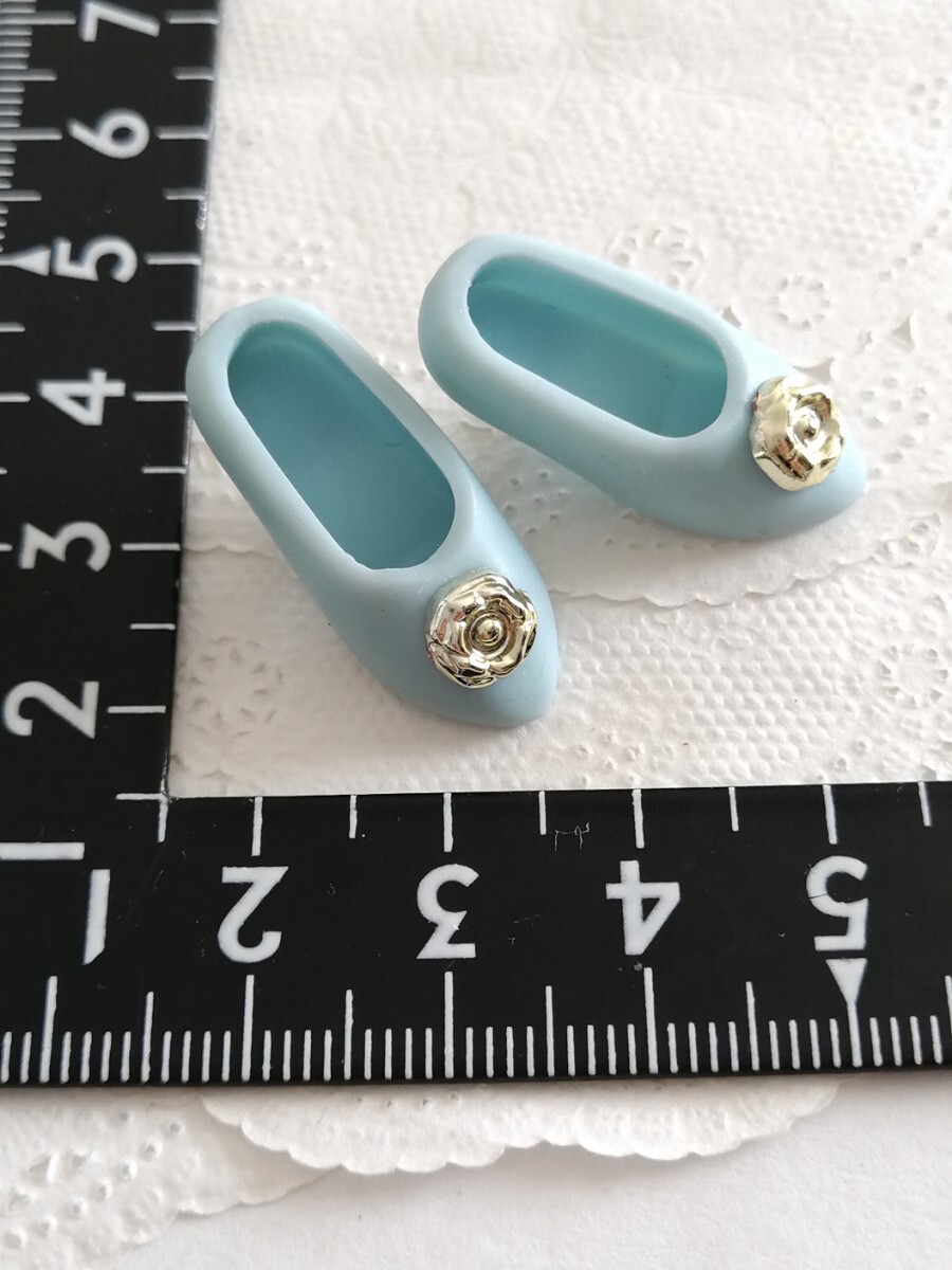 4r72ドール用 水色×薔薇 リカちゃん ジェニー シンプル パンプス モチーフ 1/6ドール拍卖