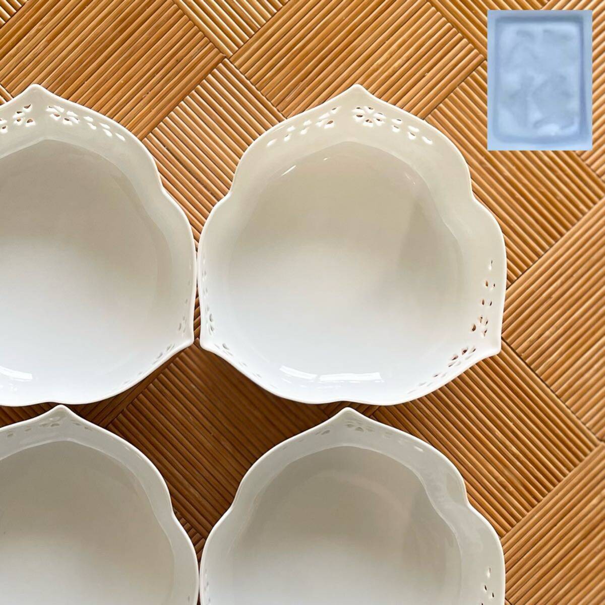 KCK368 白磁器 透かし 銘々皿 4客 在銘 割烹 料亭 和食器拍卖