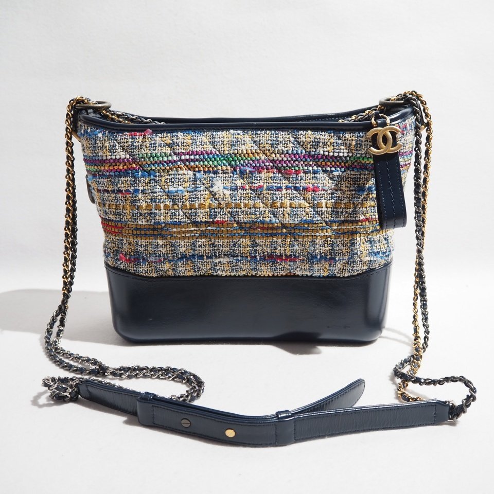 M9626P ▼CHANEL シャネル▼ ガブリエル ドゥ マトラッセ ツイード Wチェーン ショルダーバッグ マルチ ネイビー キルティング rb mks拍卖