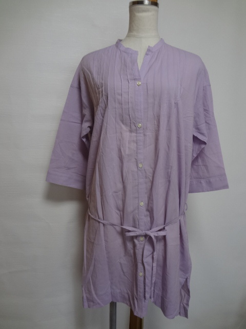 美品*エーグル*M*シャツ*チュニック*ロング丈シャツ*薄手ブラウス*ノーカラーシャツ*トップス*綿100%*薄手の綿/春夏秋*ピンク*AIGLE*女性拍卖