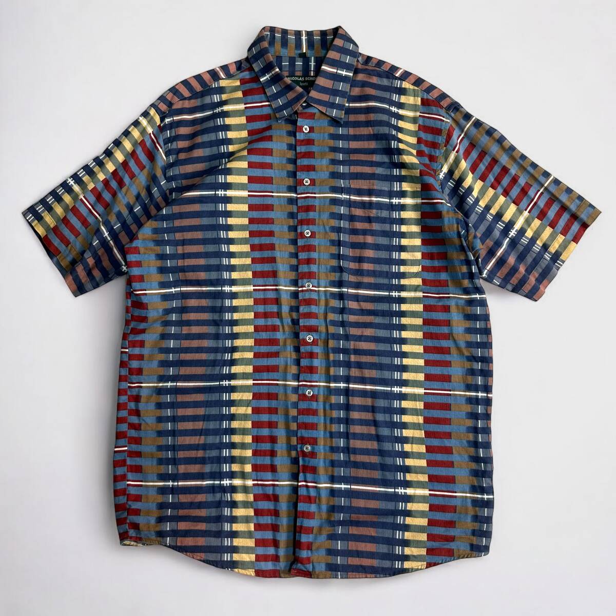 レア【NICOLAS SCHOLZ】Euro Vintage ヨーロッパ古着 ドイツ古着 総柄 半袖シャツ ユーロレトロ 貴重 コットン拍卖