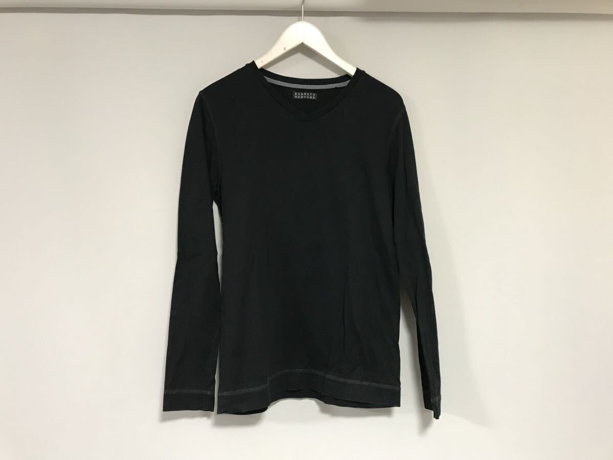 本物バーニーズニューヨークBARNEYSNEWYORKコットンVネック長袖TシャツロンTメンズサーフアメカジスーツビジネスモード黒ブラックM日本製拍卖