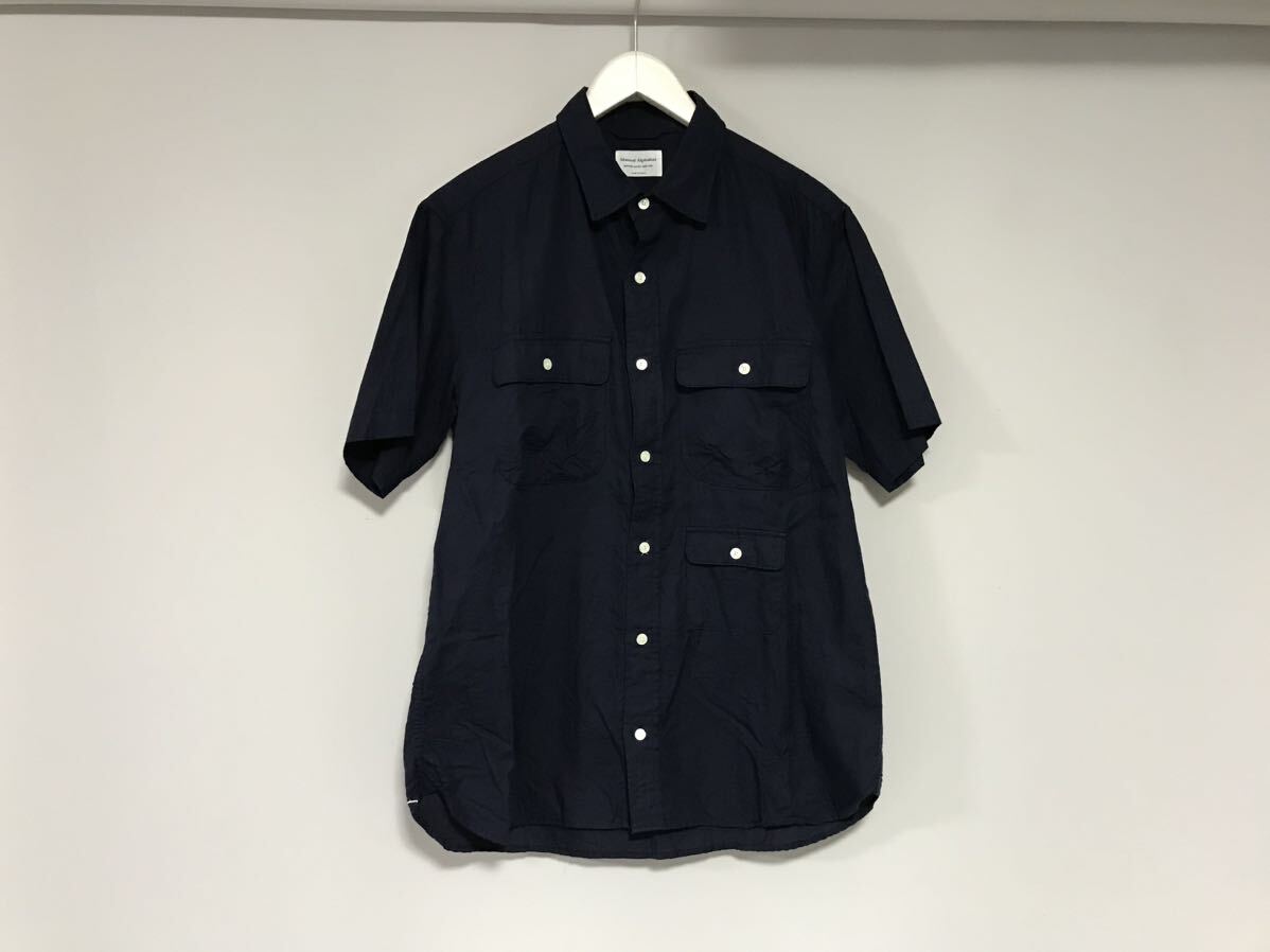 本物マニュアルアルファベットManual Alphabetコットン麻リネン半袖シャツメンズサーフアメカジビジネスモードスーツL紺ネイビー3日本製拍卖
