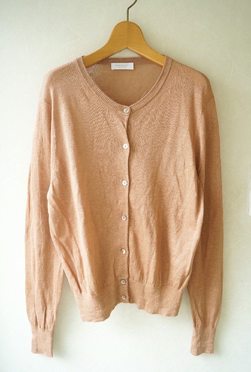 ★送料無料!! ユナイテッドアローズBY * ウォッシュリネンクルーネックカーディガン -手洗い可能- ベージュ*古着のgplus広島 2407t3拍卖