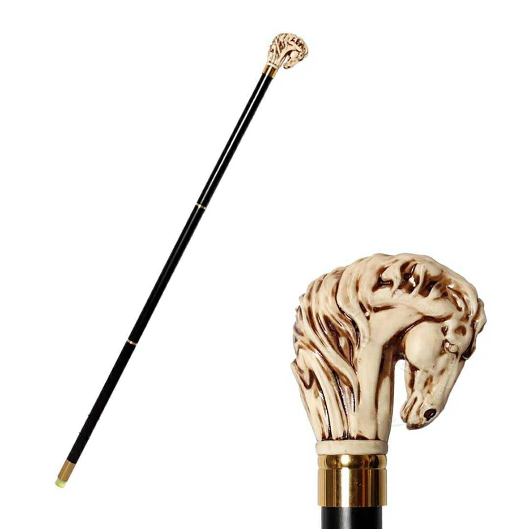【2種類から選択】【※購入後メッセージ下さい】杖 ベージュ ライオンヘッドorホースヘッド 木製 ステッキ つえ おしゃれ 高級拍卖