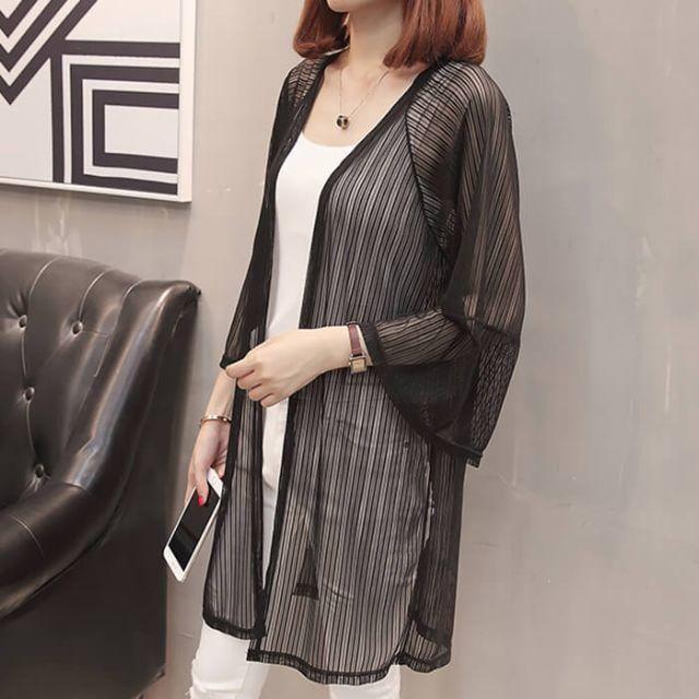 夏 薄手 透け ブラック 黒 カーディガン ロング 膝丈 レディース 女性 UVカット 無地 シンプル 長袖 涼しい 海 リゾート 旅行 aa345拍卖