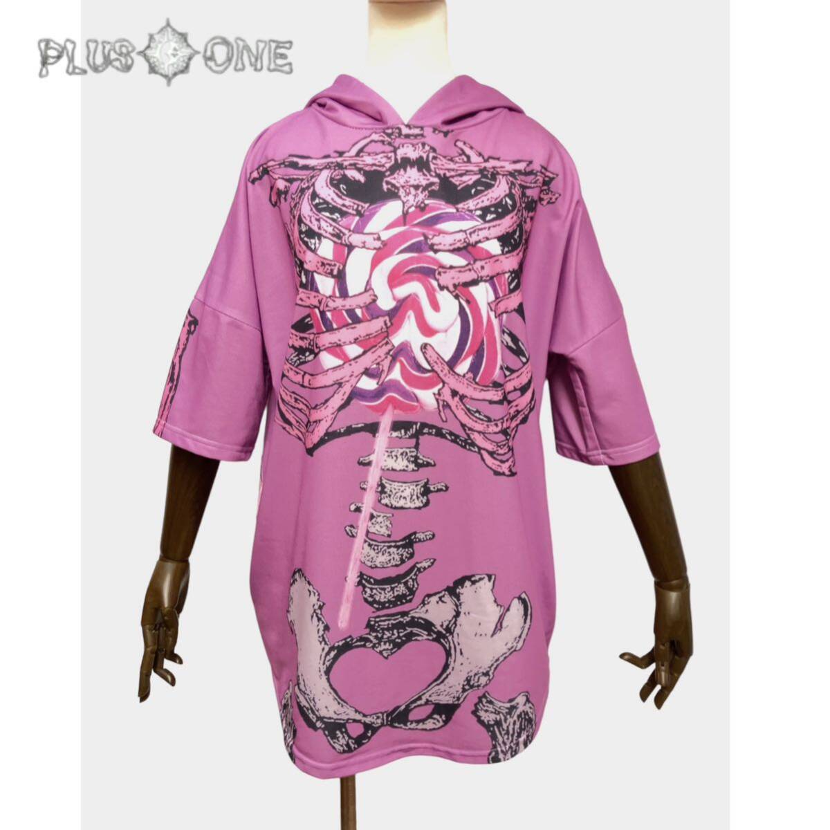 【ACDC RAG】ロリポップ パーカーワンピース/エーシーディーシーラグ/ロングパーカー/半袖/スケルトン/ボーン/骨拍卖