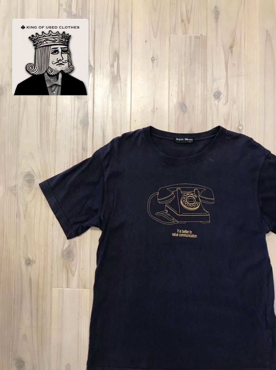 Aqua Blues アクアブルース 半袖Tシャツ Sサイズ プリント 00s ネイビー 電話 レトロ ユーズド 古着拍卖