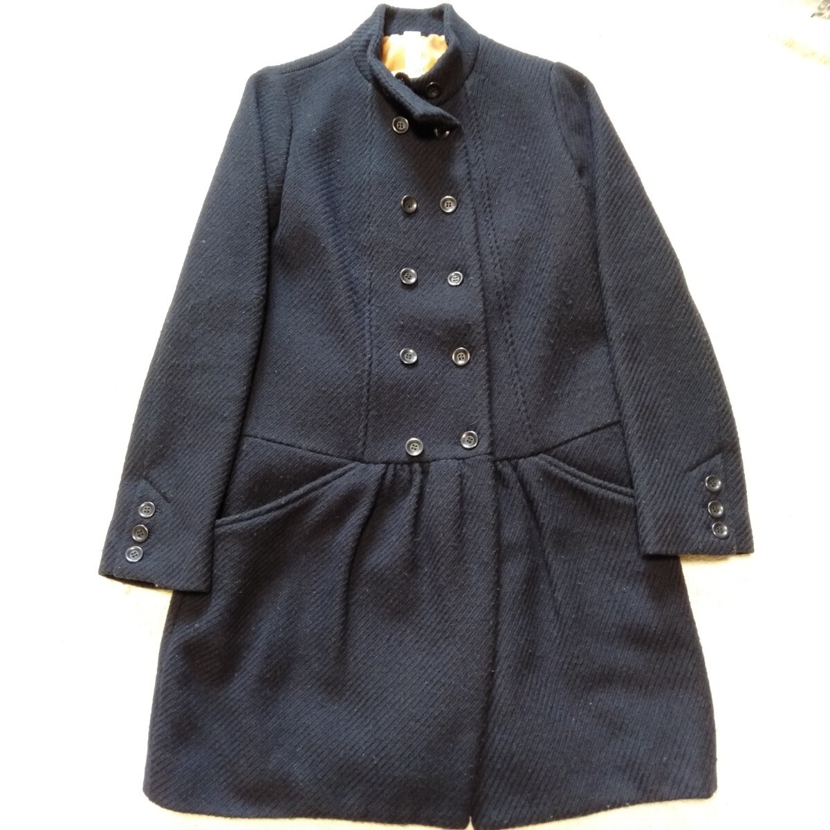 む322 PETALE サイズ1 ウール アンゴラ コート ネイビー ステンカラー 女性用 洋服拍卖