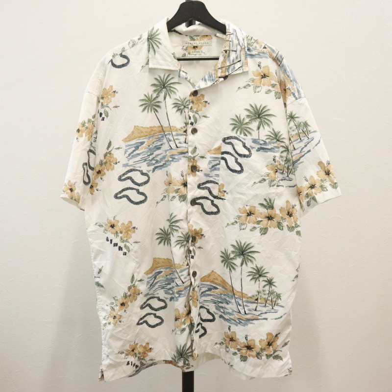 K570 2000年代製 ROBERTSTOCK 半袖シャツ■00s 表記XLサイズ 白 ホワイト オープンカラー ハイビスカス アロハ アメカジ 古着 古着卸 激安拍卖