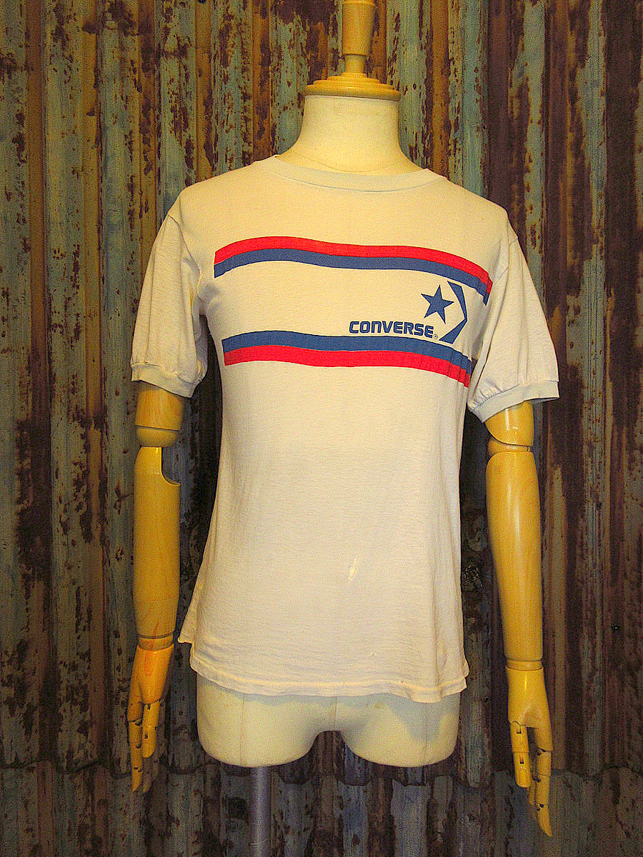 ビンテージ80’s●CONVERSEコットンプリントTシャツ白●240712k3-m-tsh-ot 1980sコンバース古着拍卖