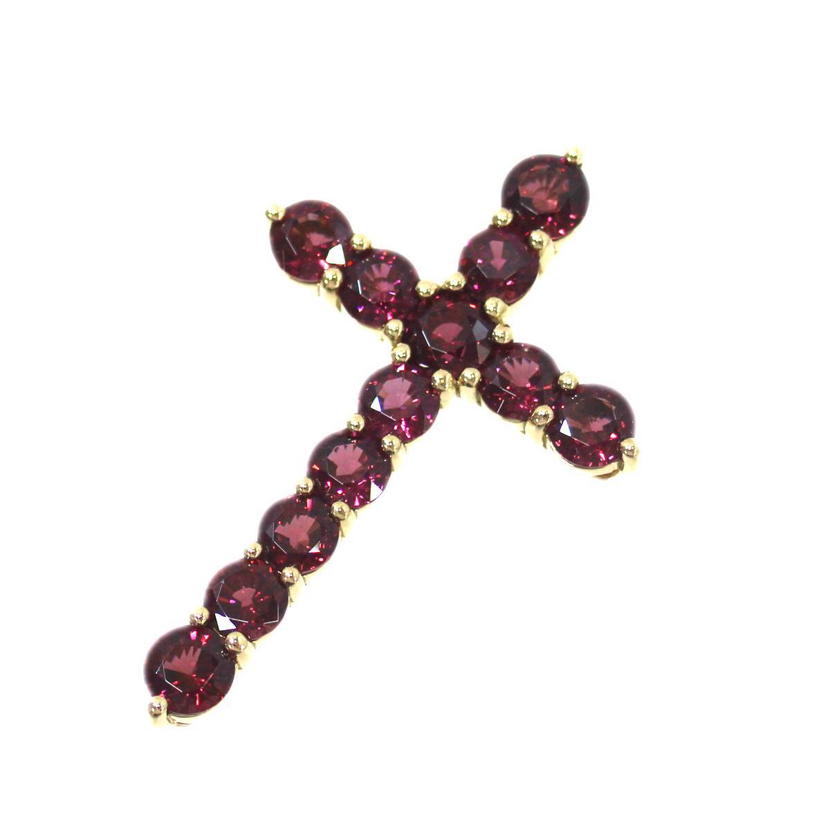 K18 18金 ゴールド 十字架 クロス ガーネット ペンダント トップ 14.18ct 14.1g KA 磨き仕上げ品 Aランク拍卖