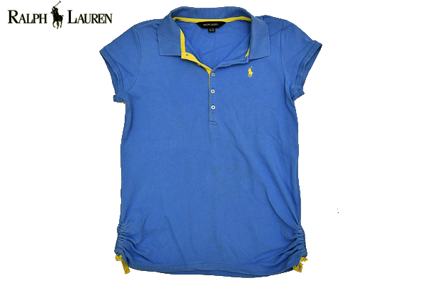 S-7057★送料無料★美品★RALPH LAUREN ラルフローレン★ブルー青色 鹿の子 ストレッチ素材 半袖ポロシャツ XL 16歳 160cm 大人も着れます拍卖
