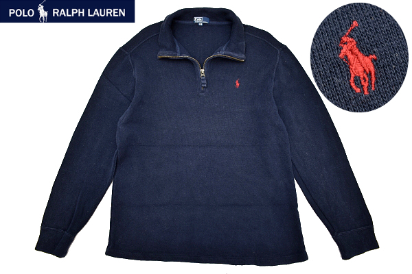Y-7516★Polo by Ralph Lauren ポロ ラルフローレン★正規品 ネイビー紺色 ハーフジップ ポニーロゴ刺繍 長袖 コットン トレーナー 160cm拍卖