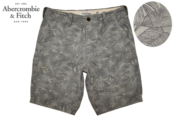 P-814★送料無料★美品★Abercrombie&Fitch アバクロンビー&フィッチ★グレー灰色 ウォッシュ加工 総柄 ボタニカル ショートパンツ 28拍卖