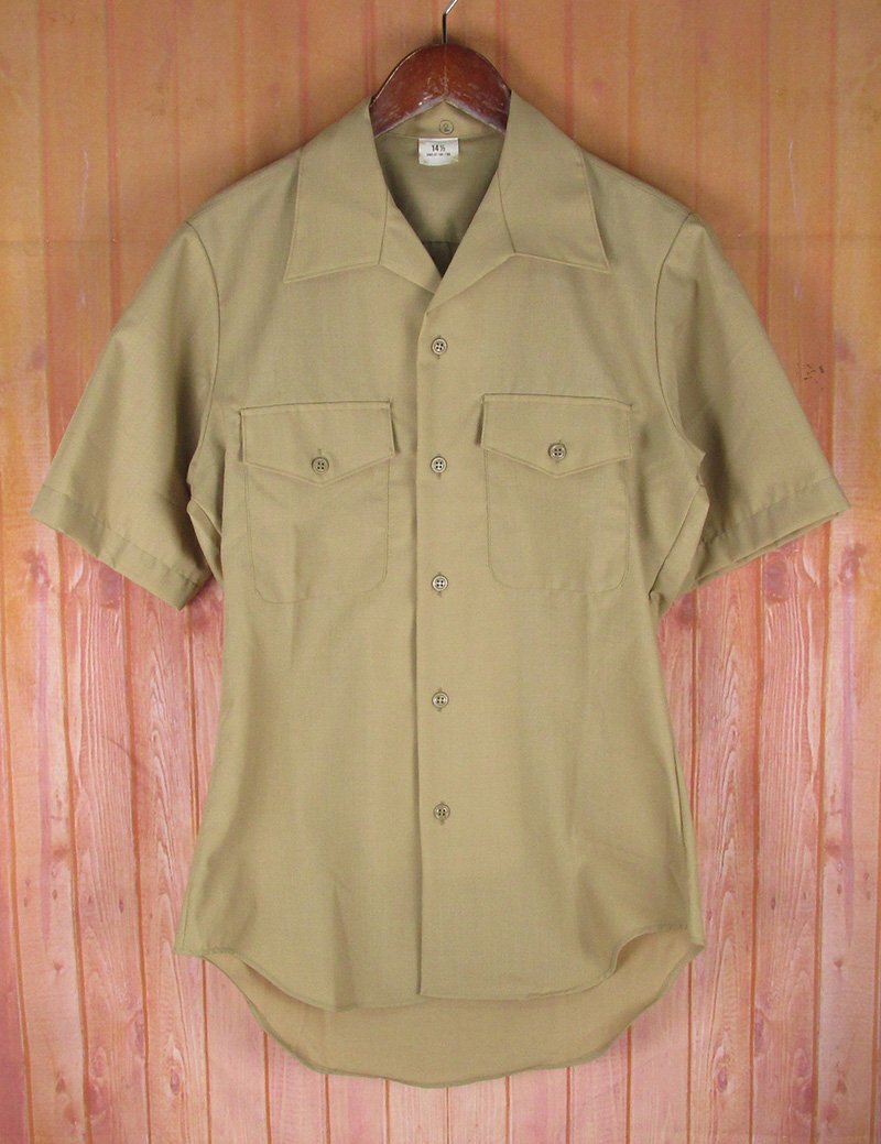 LSH4527 ミリタリー クォーターレングス スリーブス US.マリーンシャツ 半袖シャツ 8405-01-196-1766 カーキ 14 1/2拍卖