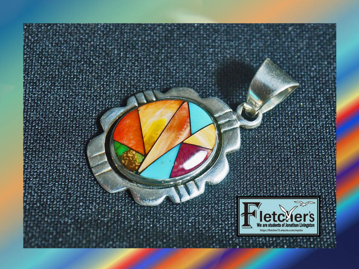 西海岸スタイル インディアンジュエリー ナバホ族作家Dean Smith シルバー&マルチストーンペンダント ネイティブアクセサリー h53拍卖