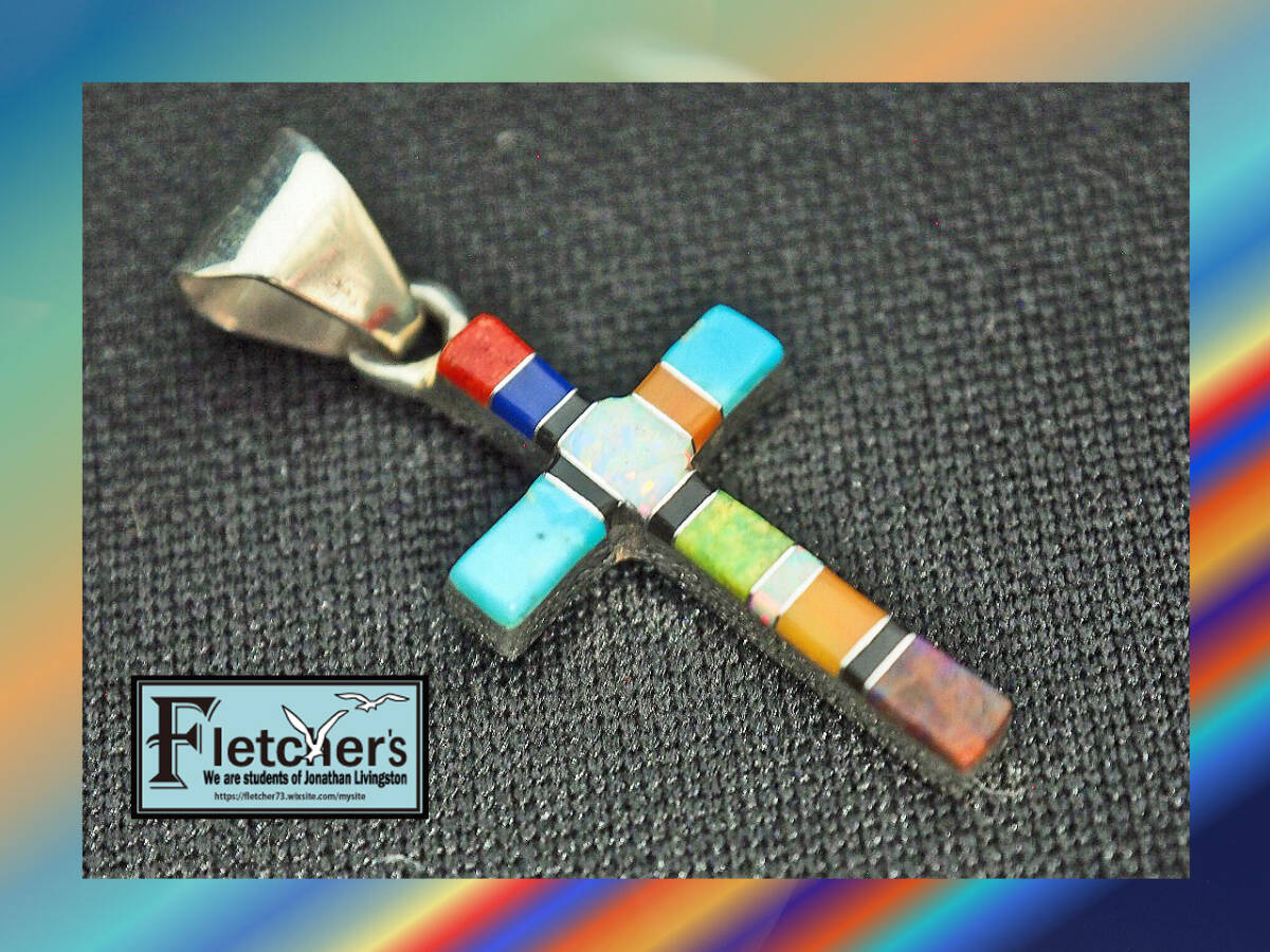 西海岸スタイル インディアンジュエリー ナバホ族作 シルバー&マルチストーン クロスペンダント ネイティブアクセサリー h59拍卖