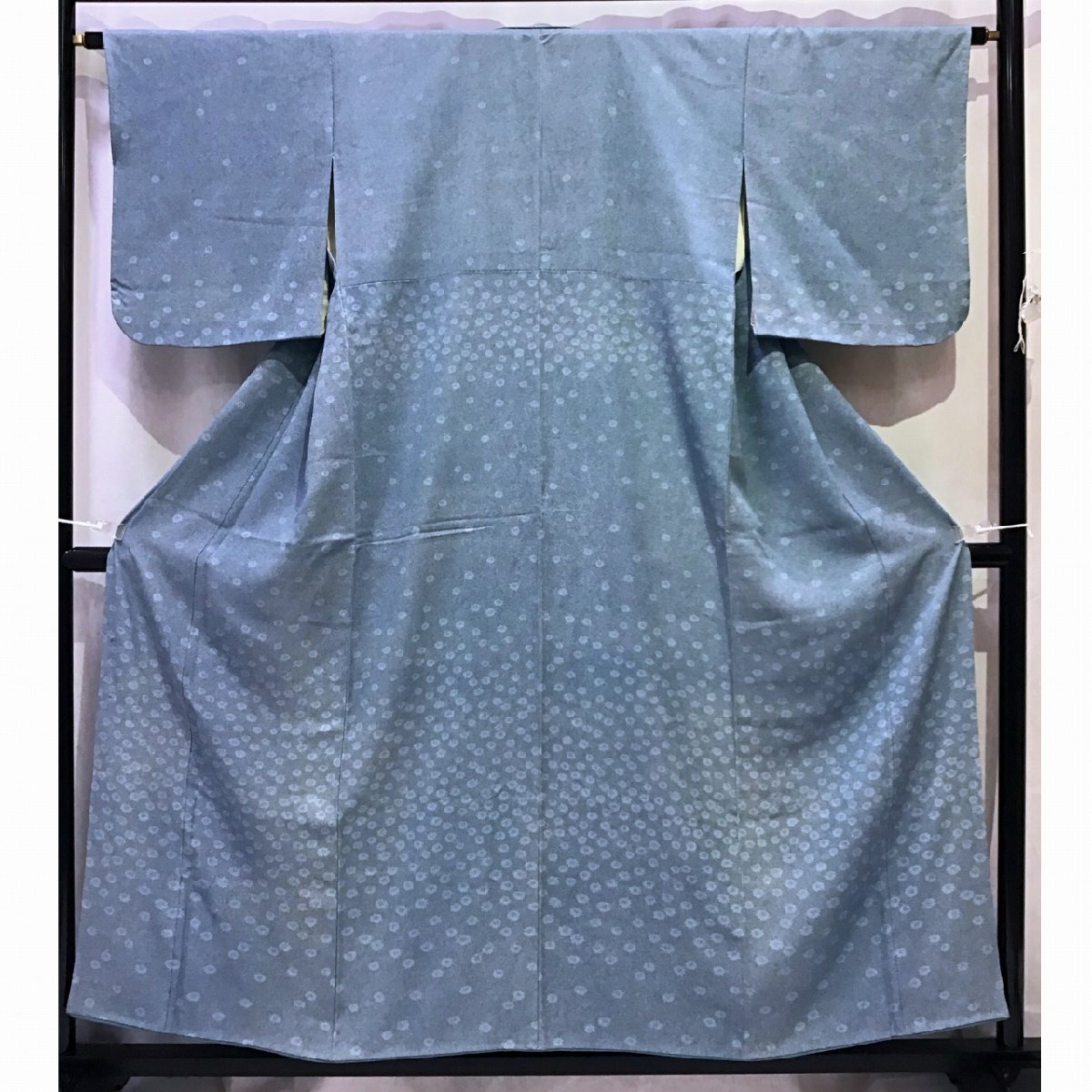 正絹・小紋・青地・小花・地紋・着物・No.200701-1033・梱包サイズ60拍卖