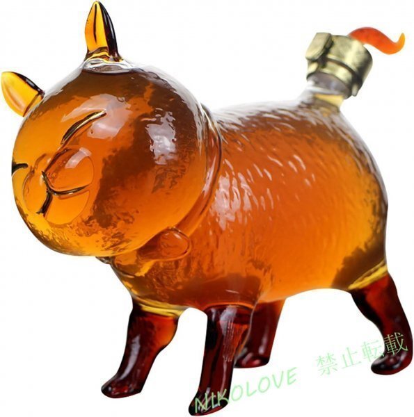 ウイスキーデキャンター 鉛フリーガラスキャットウイスキーボトル 750ML酒デキャンター 密封されたワインストッパー付き ウイスキー LB924拍卖