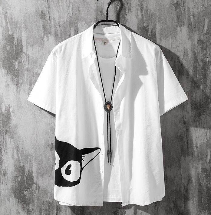 新入荷 夏物 オシャレメンズ 涼しい 花柄 ワークシャツ カジュアルシャツ 半袖シャツ コットン 前開き ホワイト L HF045拍卖