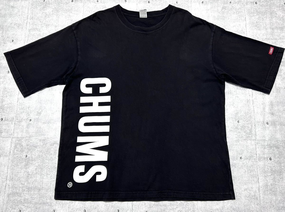 CHUMS ビッグシルエット ブラック Tシャツ 半袖 袖ワッペン ビッグロゴ チャムス オーバーサイズ ゆるダボ ユニセックス 柳9608拍卖