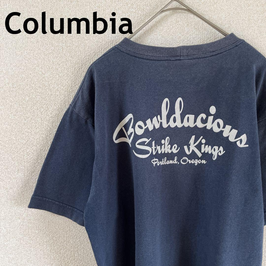 Q1 Columbia tシャツ 半袖 バックプリント 紺 Sメンズ拍卖