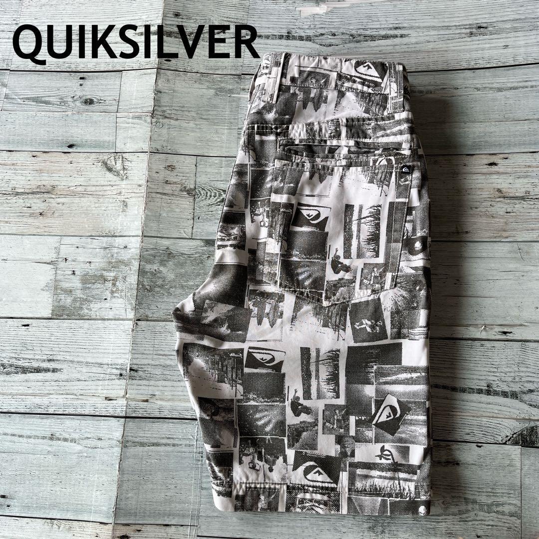 U1クイックシルバー フォト画パターン柄ハーフパンツ モノトーン サイズ28拍卖