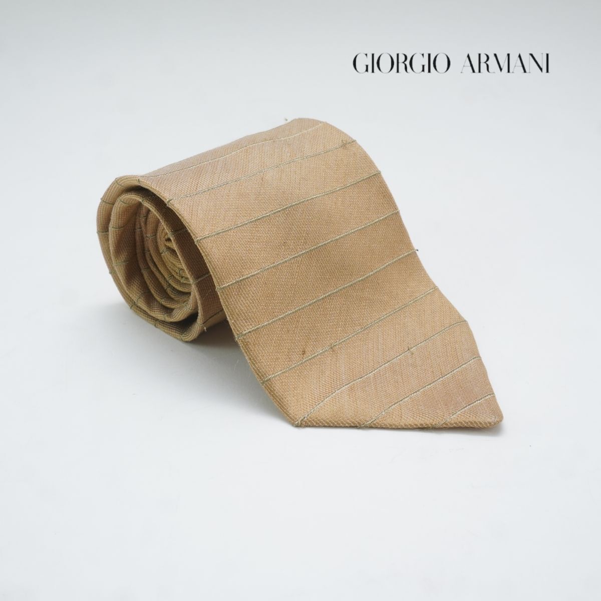 GIORGIO ARMANI ジョルジオアルマーニ ネクタイ イタリア製 総柄 ボーダー柄 マスタード@LG22拍卖