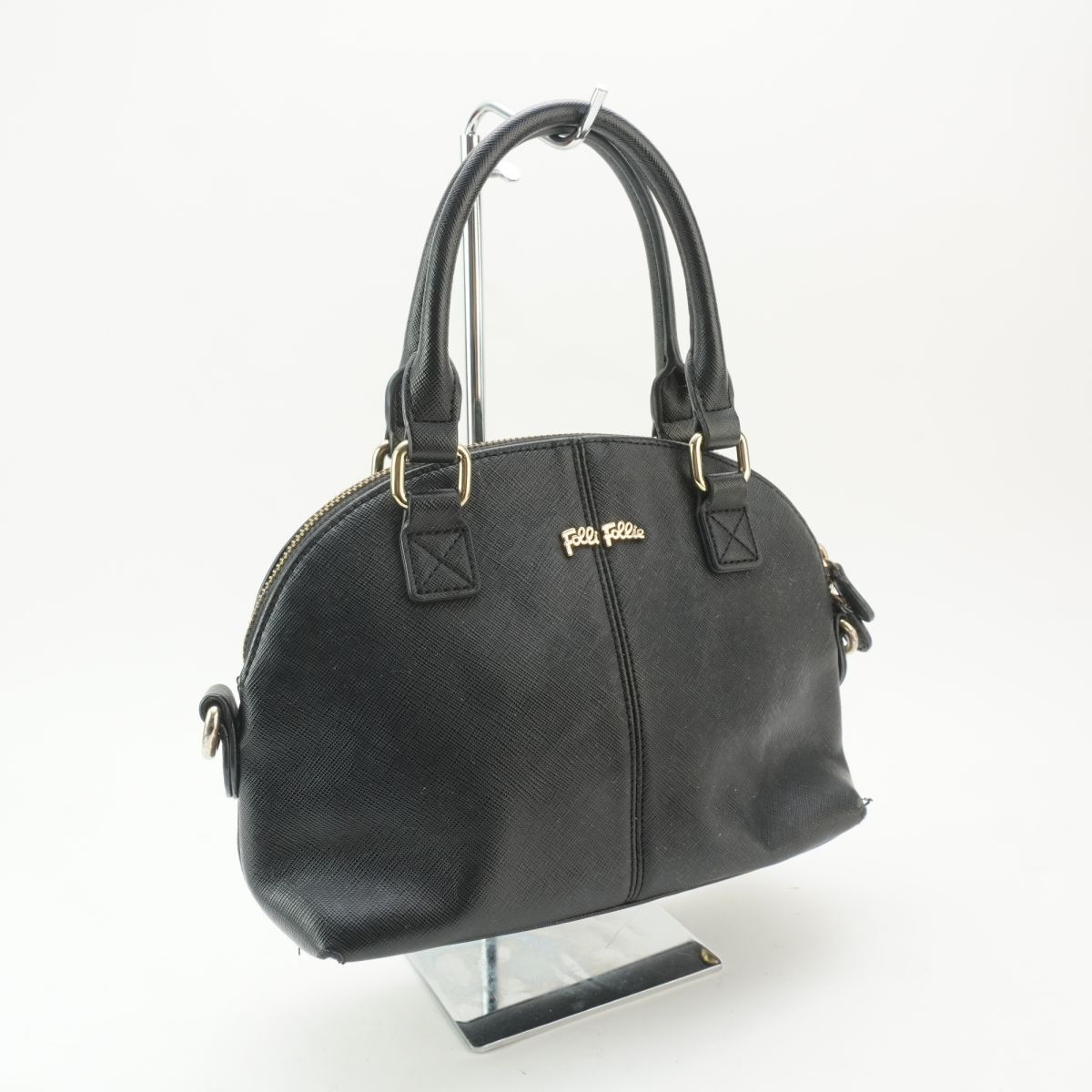 Folli Follie フォリフォリ ハンドバッグ ブランドロゴ ゴールド金具 レザー 黒 ブラック@MG3拍卖