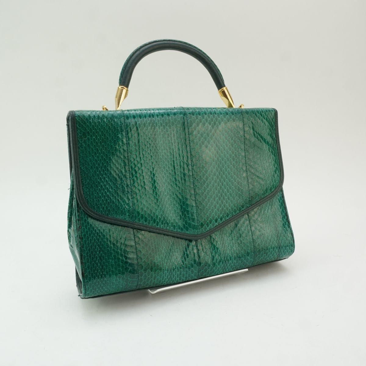高島屋 ハンドバッグ ゴールド金具 パイソン レザー 本革 グリーン@MG2拍卖