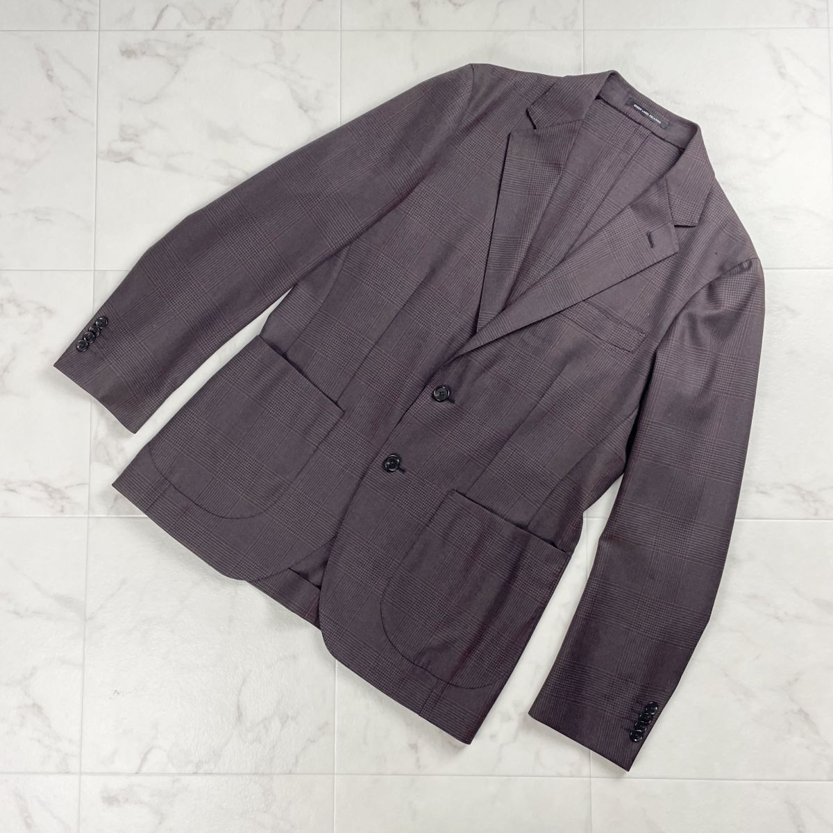 green label relaxing グリーンレーベル リラクシング ウール テーラードジャケット チェック柄 背抜き メンズ ブラウン サイズ46*RC1112拍卖