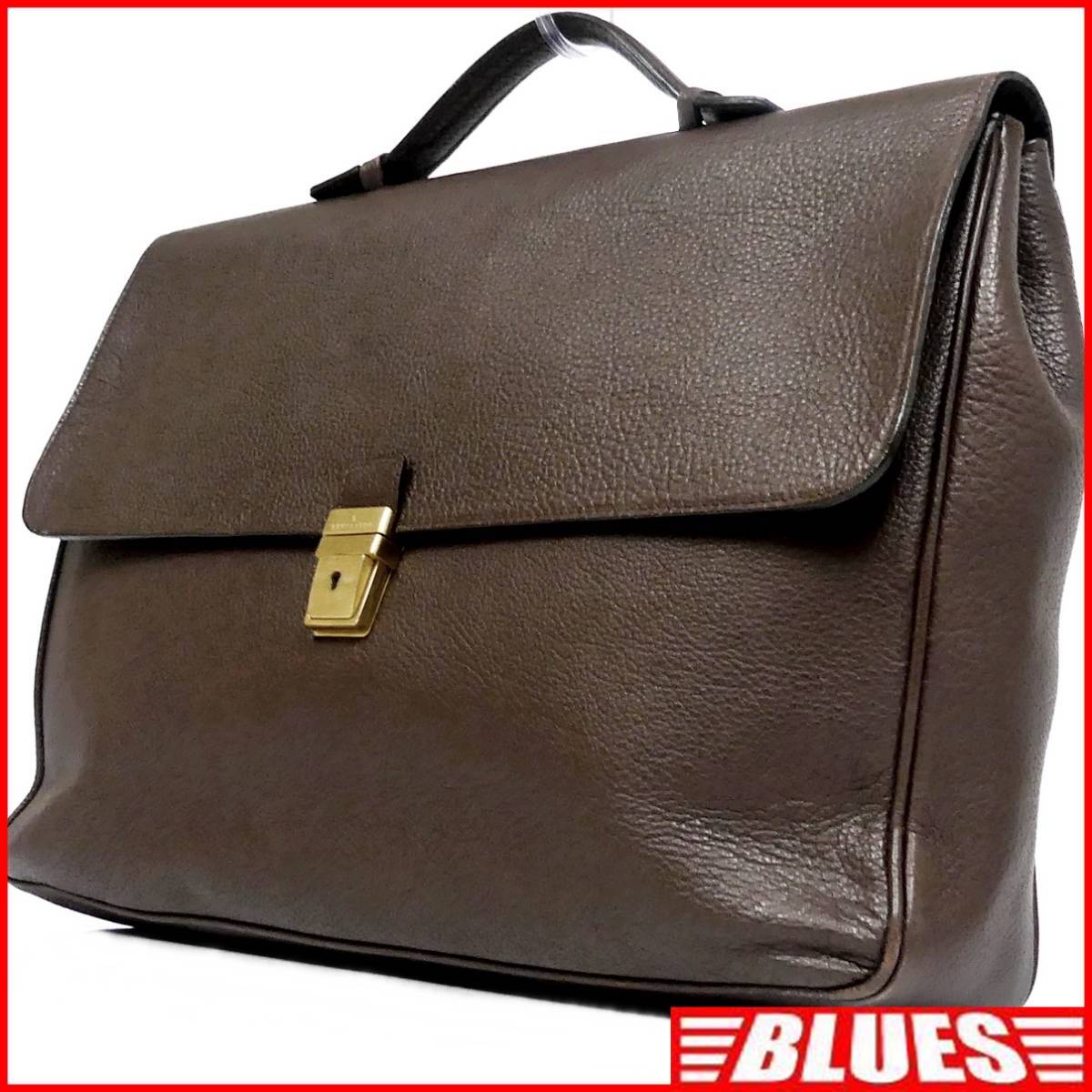 即決★イタリア製 TRUSSARDI★オールレザービジネスバッグ トラサルディ メンズ 茶 本革 かばん 本皮 ブリーフケース 通勤 鍵付き 出張 鞄拍卖