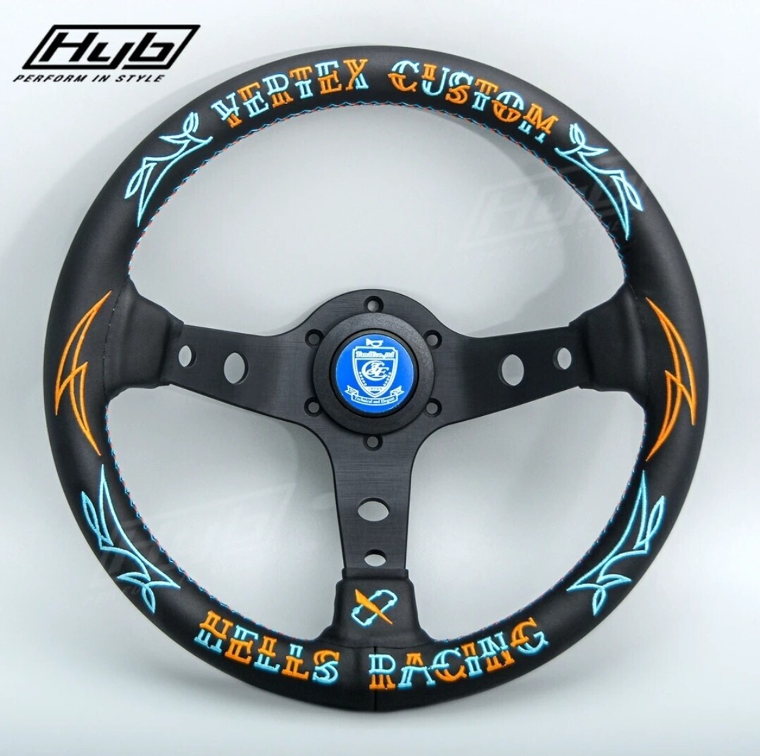 ②ユニバーサルレーシング スポーツ ステアリング 派手柄 VERTEX リアルレザー,レーシングホイール 13インチ 深さ87mm 汎用品 ドリフト拍卖