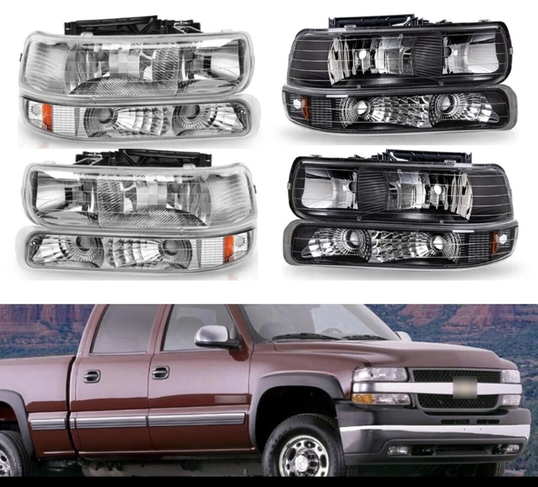 ③シボレーシルバラード ヘッドライトアセンブリ1500 2500 99-02 ヘッドライトバンパーコーナー信号灯クロームハウジングクリアレンズ拍卖