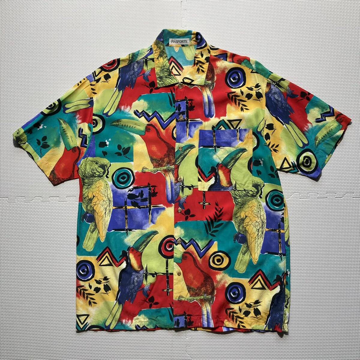 PIA SPORTS ピアスポーツ アロハシャツ 半袖 オウム 総柄 拍卖