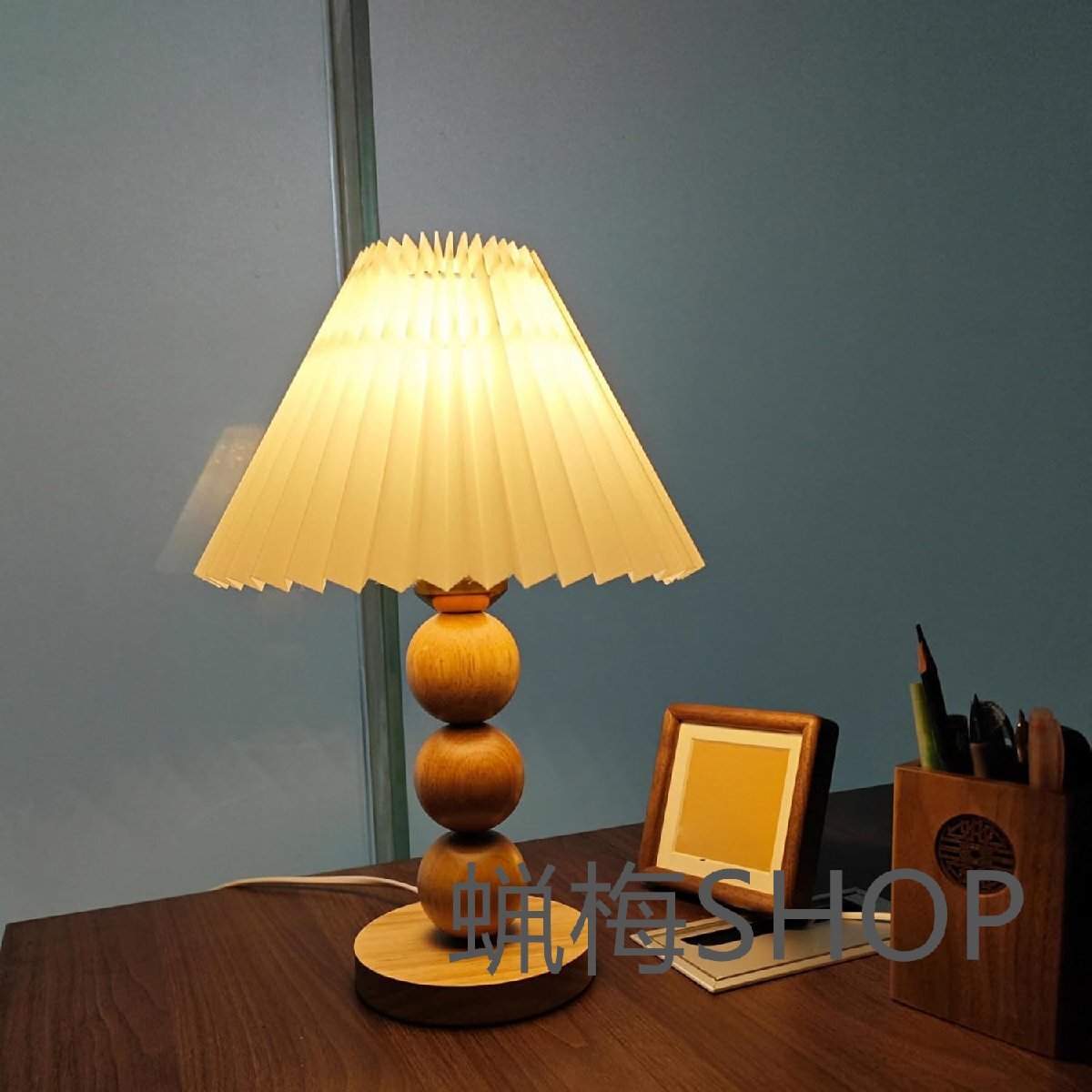 千飾 テーブルランプ スタンドライト テーブルライト 天然木 おしゃれ シンプル 布シェード 卓上 モダン デスクライト 寝室 スイッチ 間接拍卖