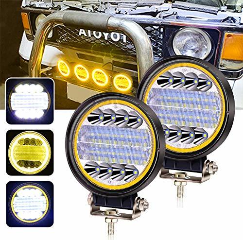 72W LED作業灯 12V 24V 広角 狭角 混合光 厚い led投光器 ワークライト 車外灯 建築農業機械 補助灯 丸型 2個セット(ホワイト+イエロー)拍卖