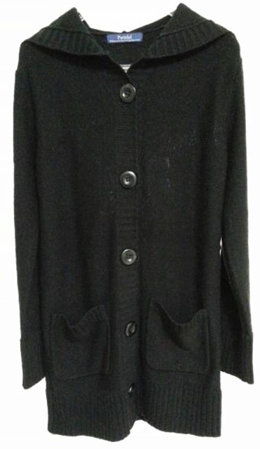 Mサイズ Putielal 長袖 フード付き ニット カーディガン 丈長め 大きいボタン 黒拍卖