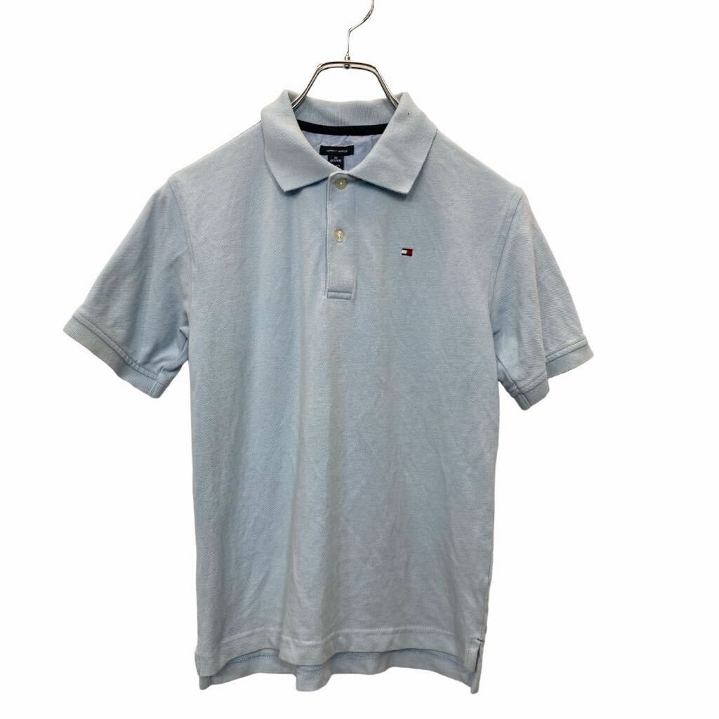 TOMMY HILFIGER 半袖 ポロシャツ Mサイズ トミーヒルフィガー ジュニアサイズ ハーフボタン ライトブルー 古着卸 アメリカ仕入 t2407-3092拍卖