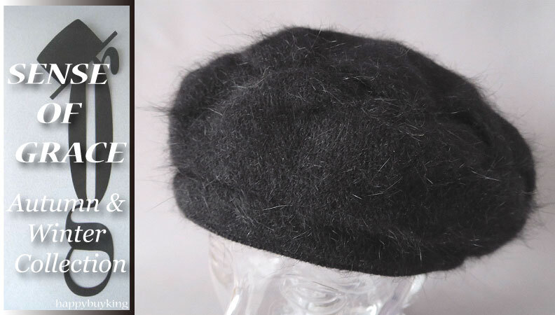 graceグレース★アンゴラニットバスクベレー帽【黒】新品 定価¥4900 サイズ調節可能 男女兼用 ハンドメイド スモッキング刺繍拍卖