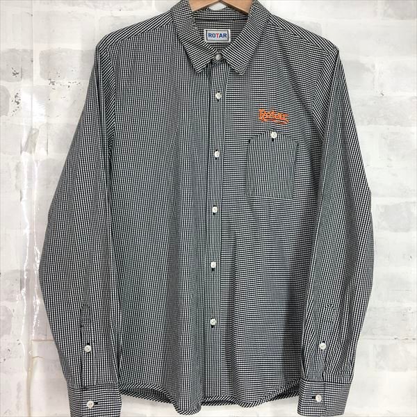 ROTAR ローター ギンガムチェック ストレッチ 長袖シャツ SIZE: M程度 ブラック/ホワイト MH632024070209拍卖