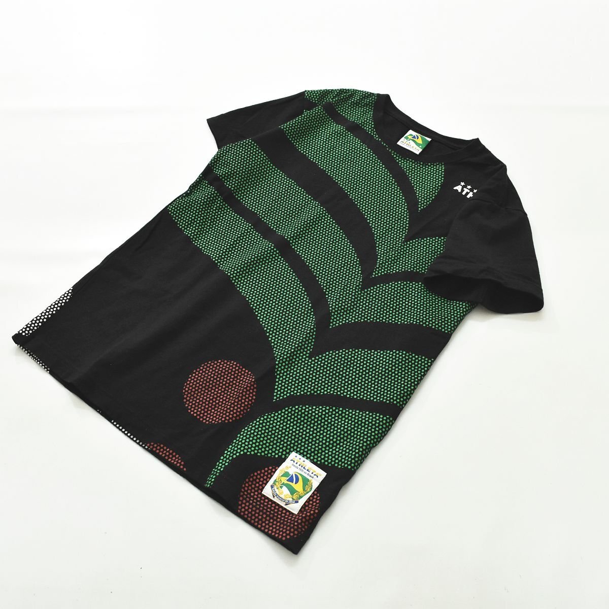 ★サッカーお供に!アスレタ ATHLETA ドット柄 半袖 Tシャツ カットソー S ブラック★メンズ フットボール スポーツ ウェア クルーネック★拍卖