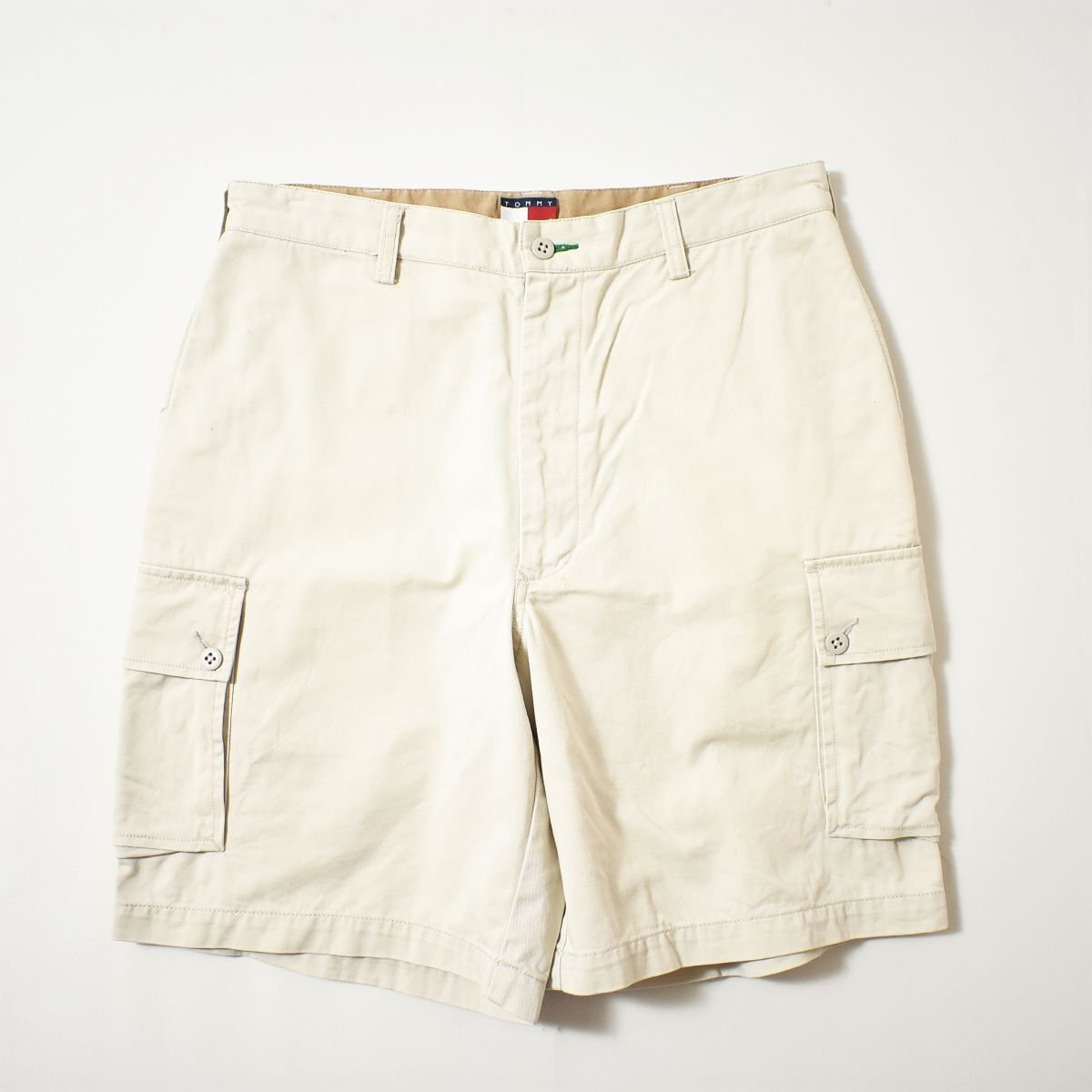 ★90s ヴィンテージ OLD トミーヒルフィガー TOMMY HILFIGER フラッグロゴタグ ツイル カーゴ ショート パンツ M ビンテージ ショーツ★拍卖