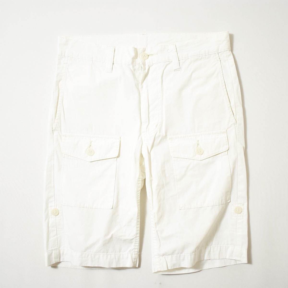 ★スリム膝上丈 ヒステリックグラマー HYSTERIC GLAMOUR コットン ブッシュ ショート パンツ S ホワイト ミリタリー バミューダ ショーツ★拍卖