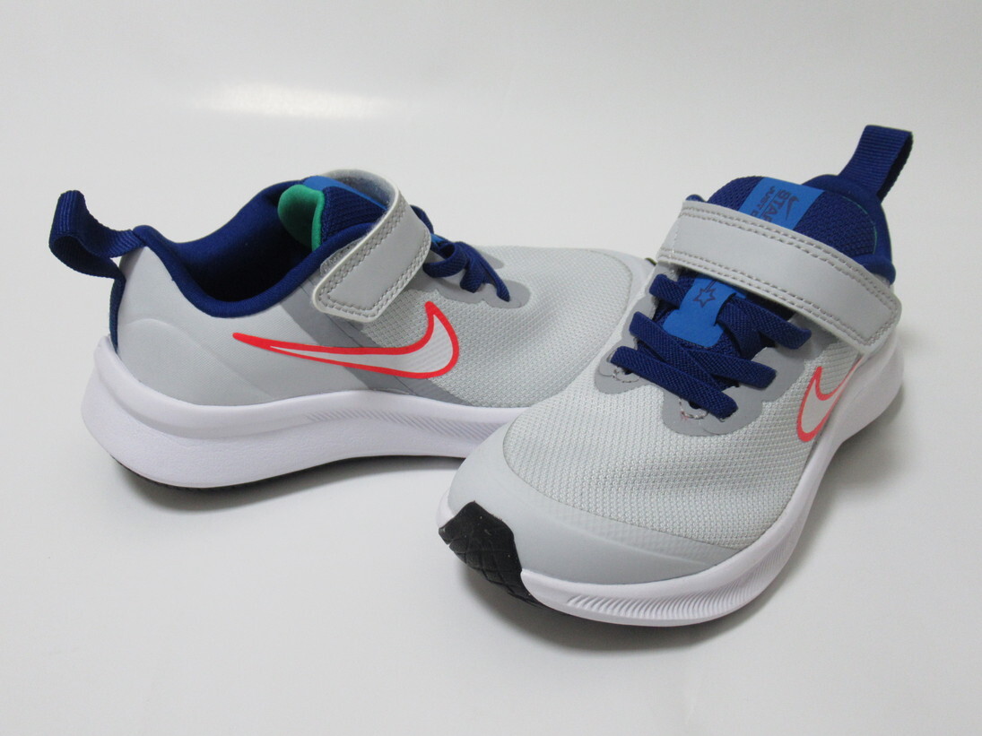 NIKE STAR RUNNER 3 PSV 白 青 赤 19.5cm ナイキ スターランナー キッズ 運動靴 ベルクロ ピュアプラチナム DA2777-013拍卖