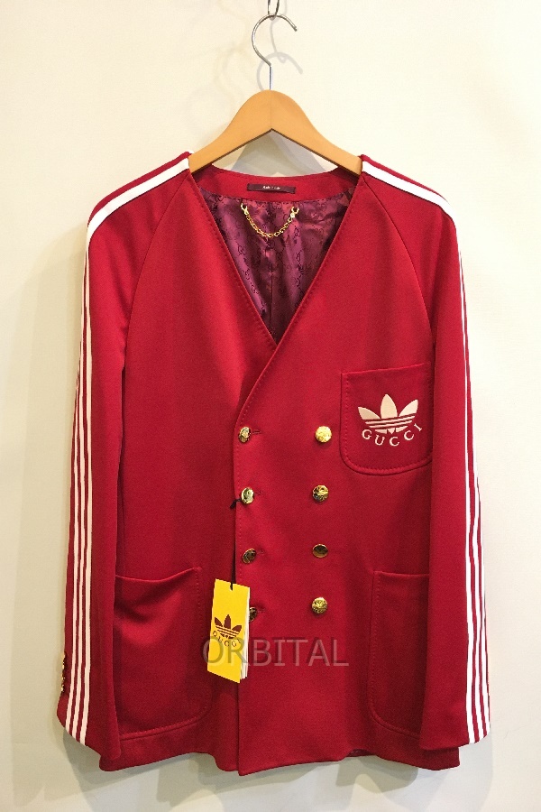 二子玉)GUCCI×adidas グッチ×アディダス 未使用ダブルブレストジャケット 金ボタン 707683 トラックジャケット メンズ 48 正規拍卖